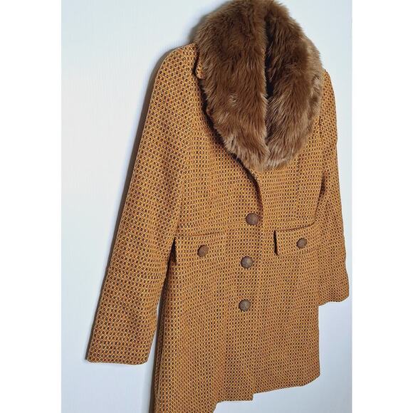 Retro Penny Lane Coat Merona Fur Collar 60s Style Mod Wool Blend Women's Small - Picture 3 of 15